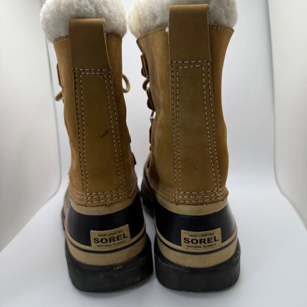 Sorel Caribou Waterproof Winter Snow Boots Men's Tan Suede Fur Lined Lace Up S-7